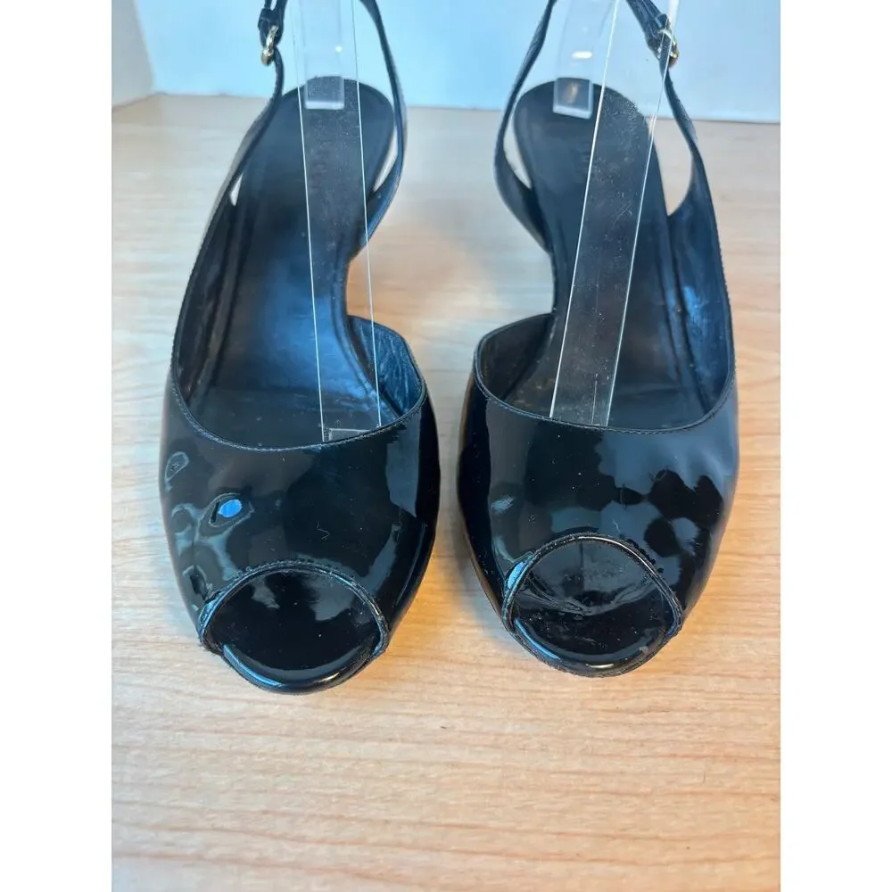 Vintage Gucci Vitello Vernice Wedge Sandals Tortoise Shell Print Size 7.5 B - Picture 7 of 11